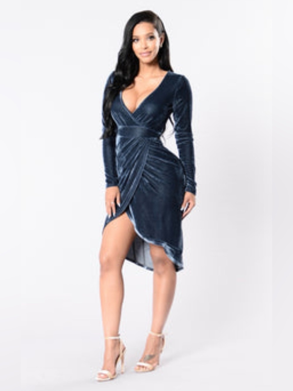 Fashion Nova endless love dress Velvet Wrap Midi Dress with Long Sleeves